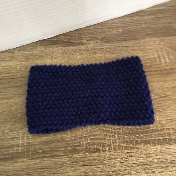 Hand Knit Blue Knot Headband with Button - Picture 5 of 8